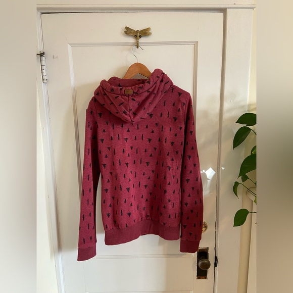 Wanakome Artemis Cowl Neck Hoodie Sweatshirt Cranberry Pine Trees M - Picture 9 of 12